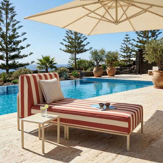 Oviala - Méridienne rayée pour salon de jardin modulable en tissu terracotta Patio - Oviala - Image 2