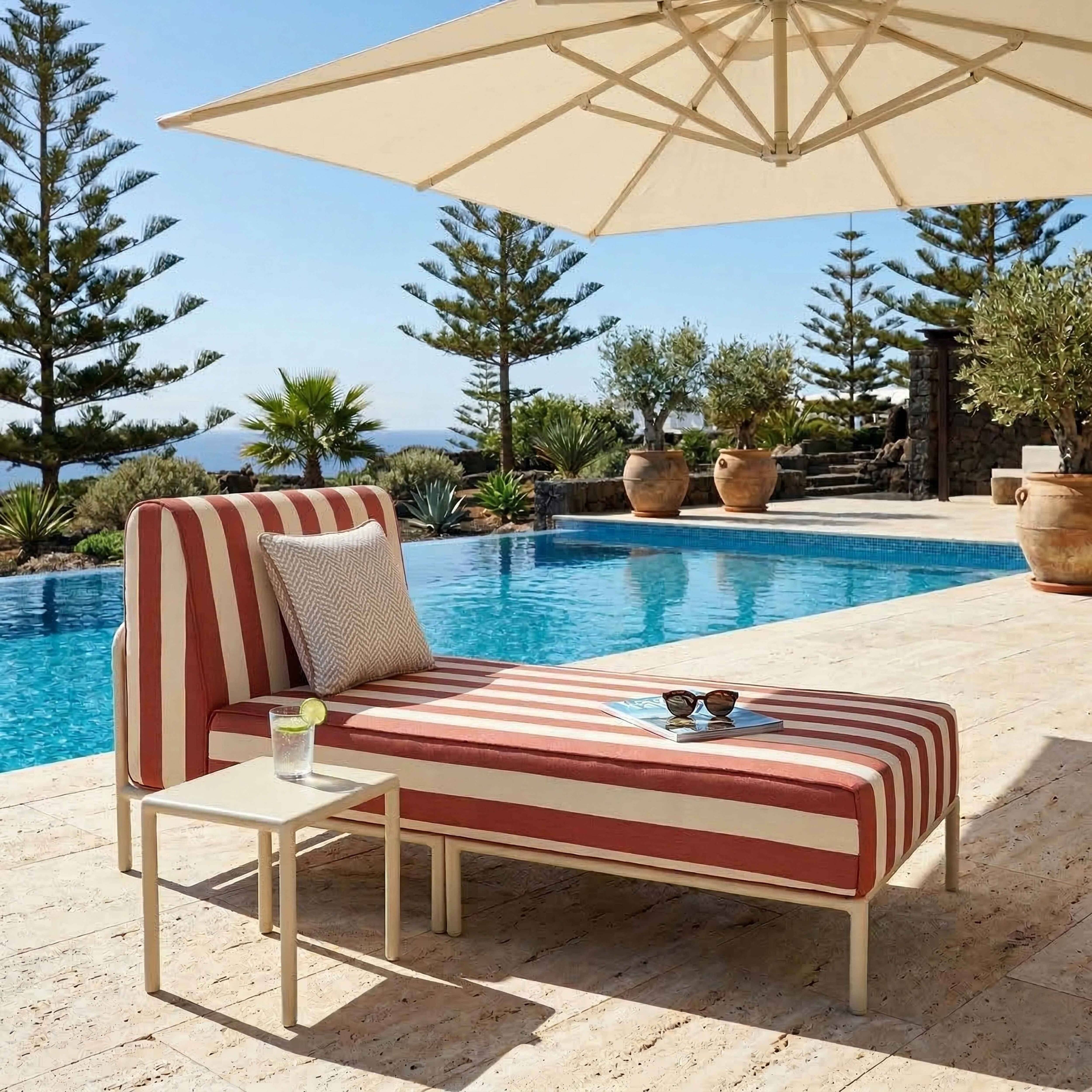 Oviala - Méridienne rayée pour salon de jardin modulable en tissu terracotta Patio - Oviala - Image 2