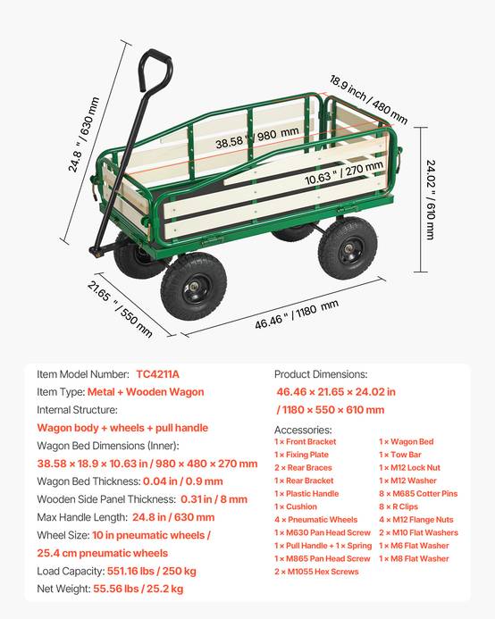VEVOR Chariot à Tirer Enfants 102 cm Panneaux en Bois Capacité de Charge 150 kg - Image 7