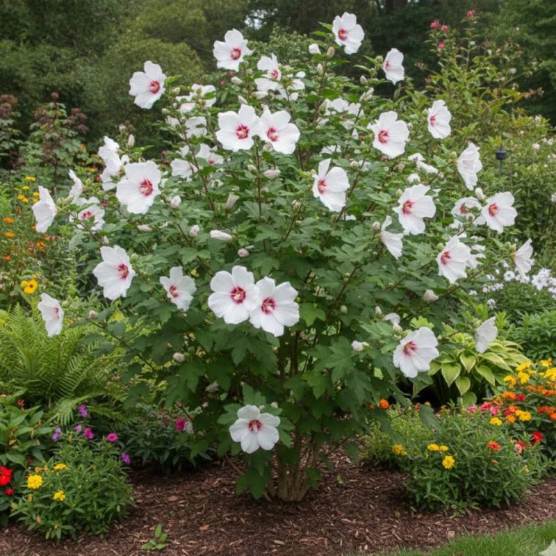 Lavatère Barnsley, Mauve en arbre, Lavatera à fleurs Blanche/Rouge - feuillage Caduc - Godet - 5/20 cm