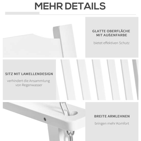 Banc suspendu 2 places bois massif terrasse style classique blanc 117cm - ComfortXL Outdoor Living - Image 6