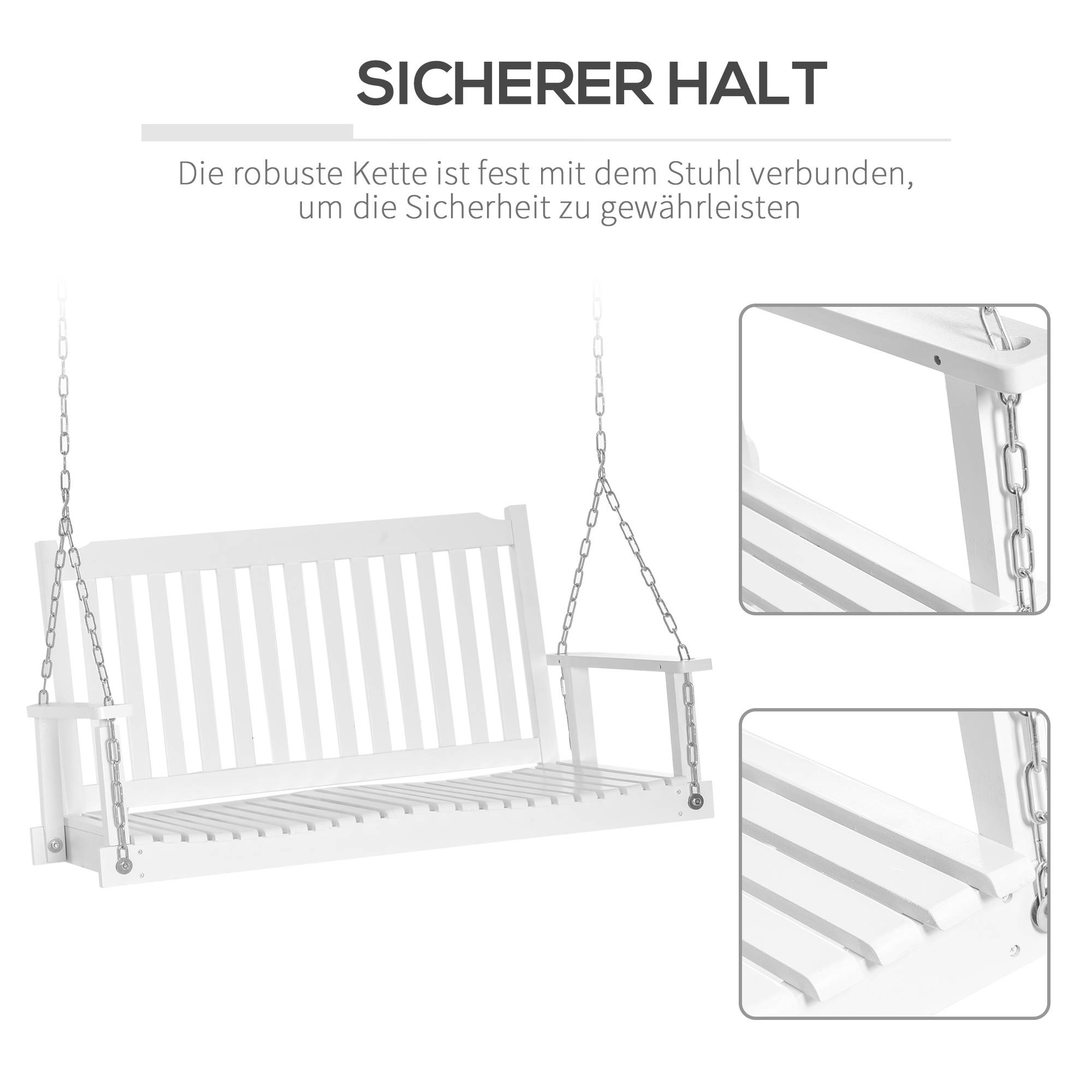 Banc suspendu 2 places bois massif terrasse style classique blanc 117cm - ComfortXL Outdoor Living - Image 7