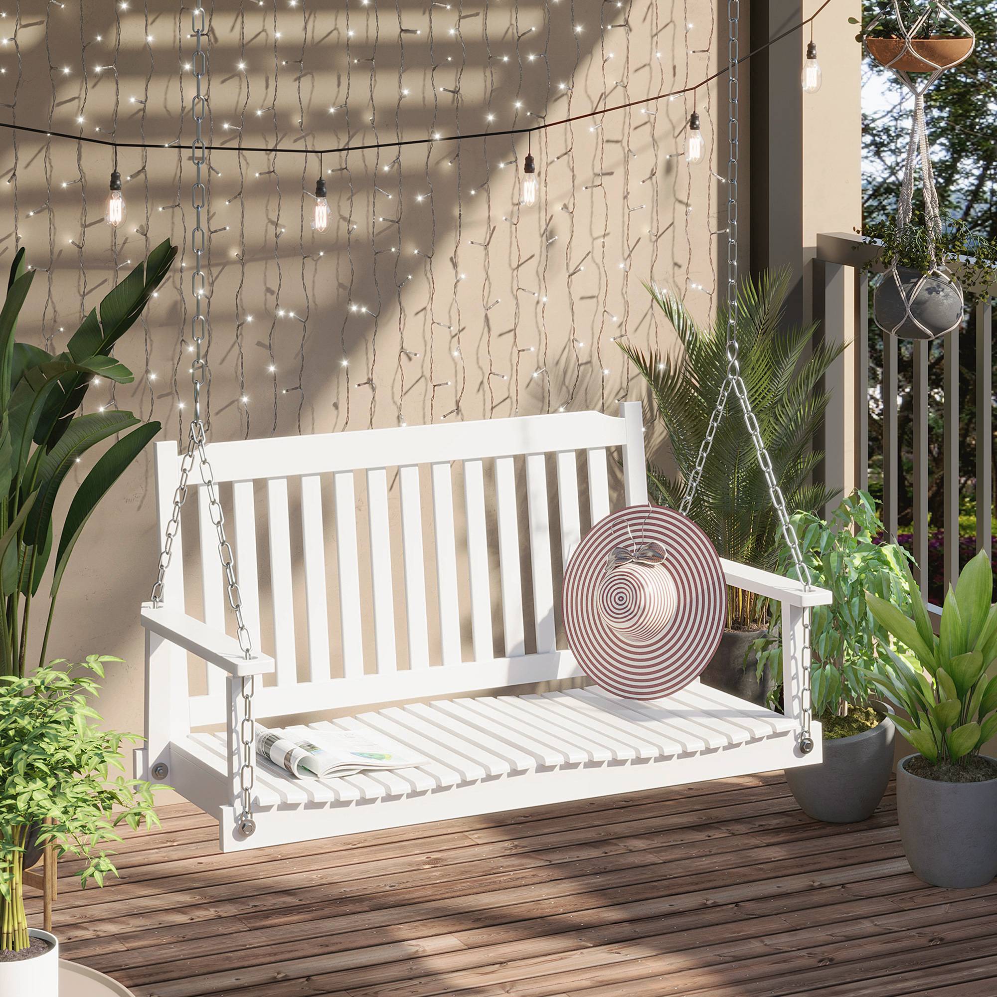 Banc suspendu 2 places bois massif terrasse style classique blanc 117cm - ComfortXL Outdoor Living - Image 4