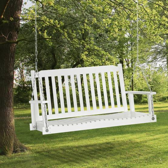 Banc suspendu 2 places bois massif terrasse style classique blanc 117cm - ComfortXL Outdoor Living - Image 3
