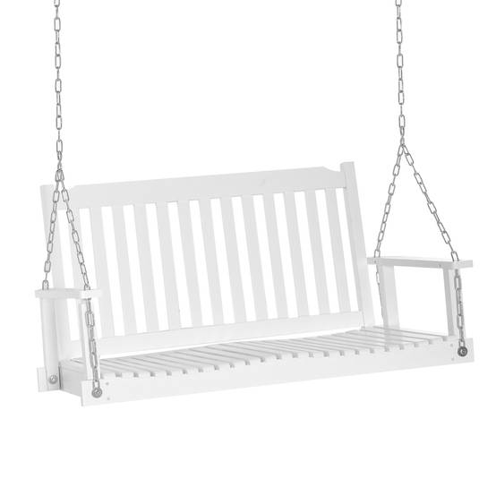 Banc suspendu 2 places bois massif terrasse style classique blanc 117cm - ComfortXL Outdoor Living - Image 1