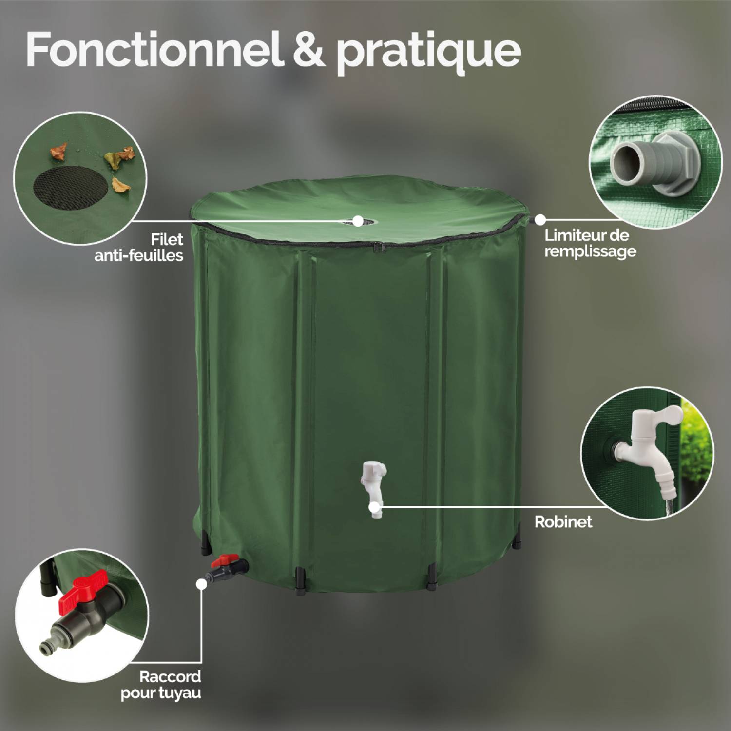 Linxor - Réservoir souple, récupérateur d'eau de pluie pliable - 200 L - Vert - Linxor - Image 3
