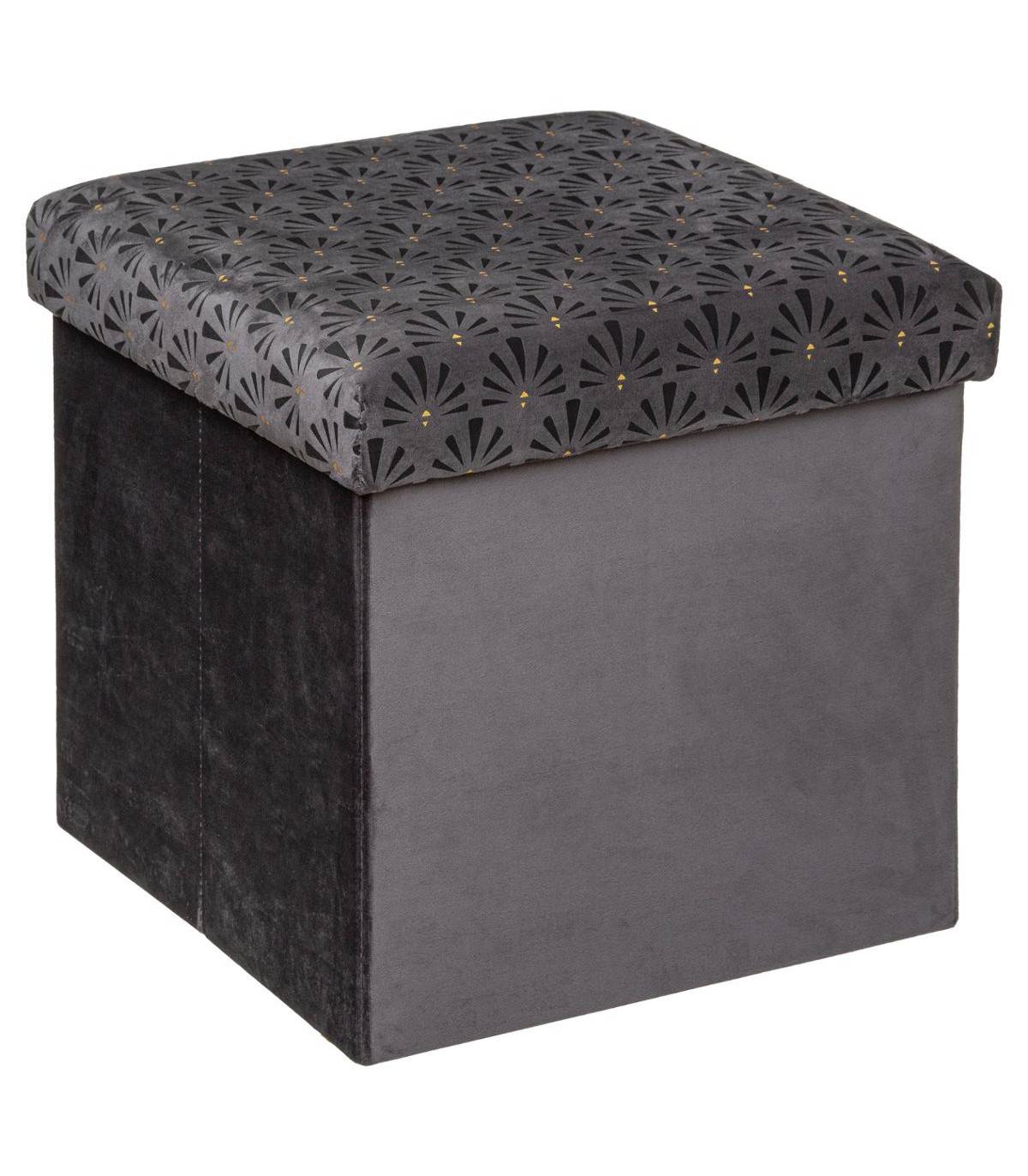 2 en 1 Pouf et Coffre de rangement en Velours Gris 38 x 38 cm - Image 1