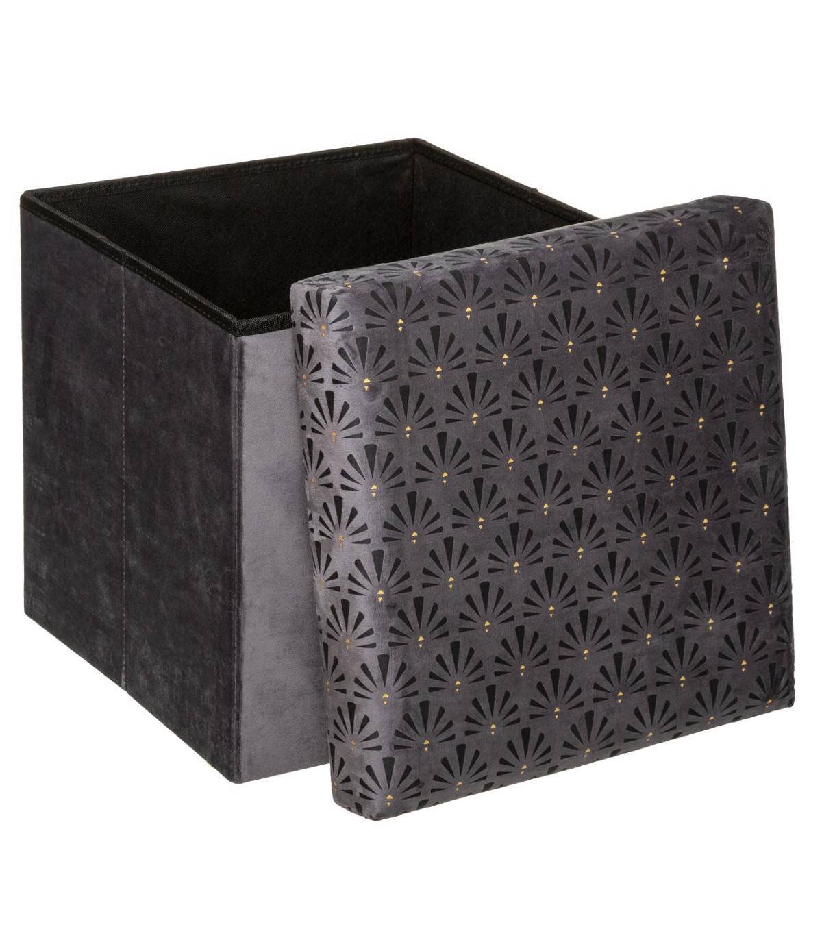 2 en 1 Pouf et Coffre de rangement en Velours Gris 38 x 38 cm - Image 2
