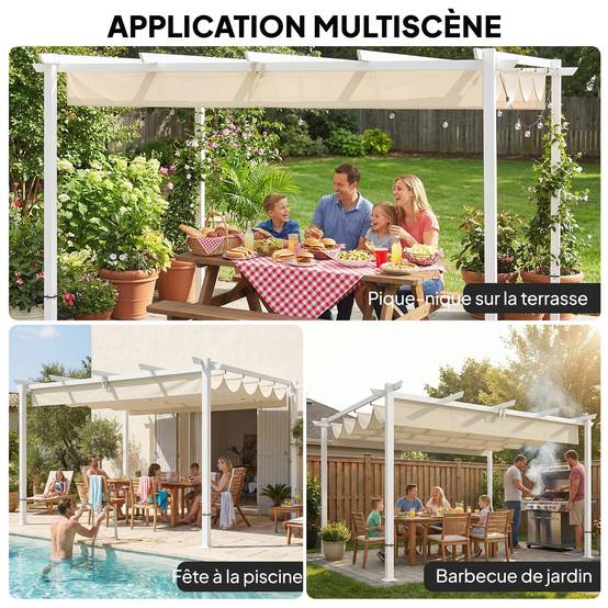 Pergola tonnelle aluminium jardin toit rétractable tissu polyester protection UV30+ 390x297cm - ComfortXL Outdoor Living - Image 10