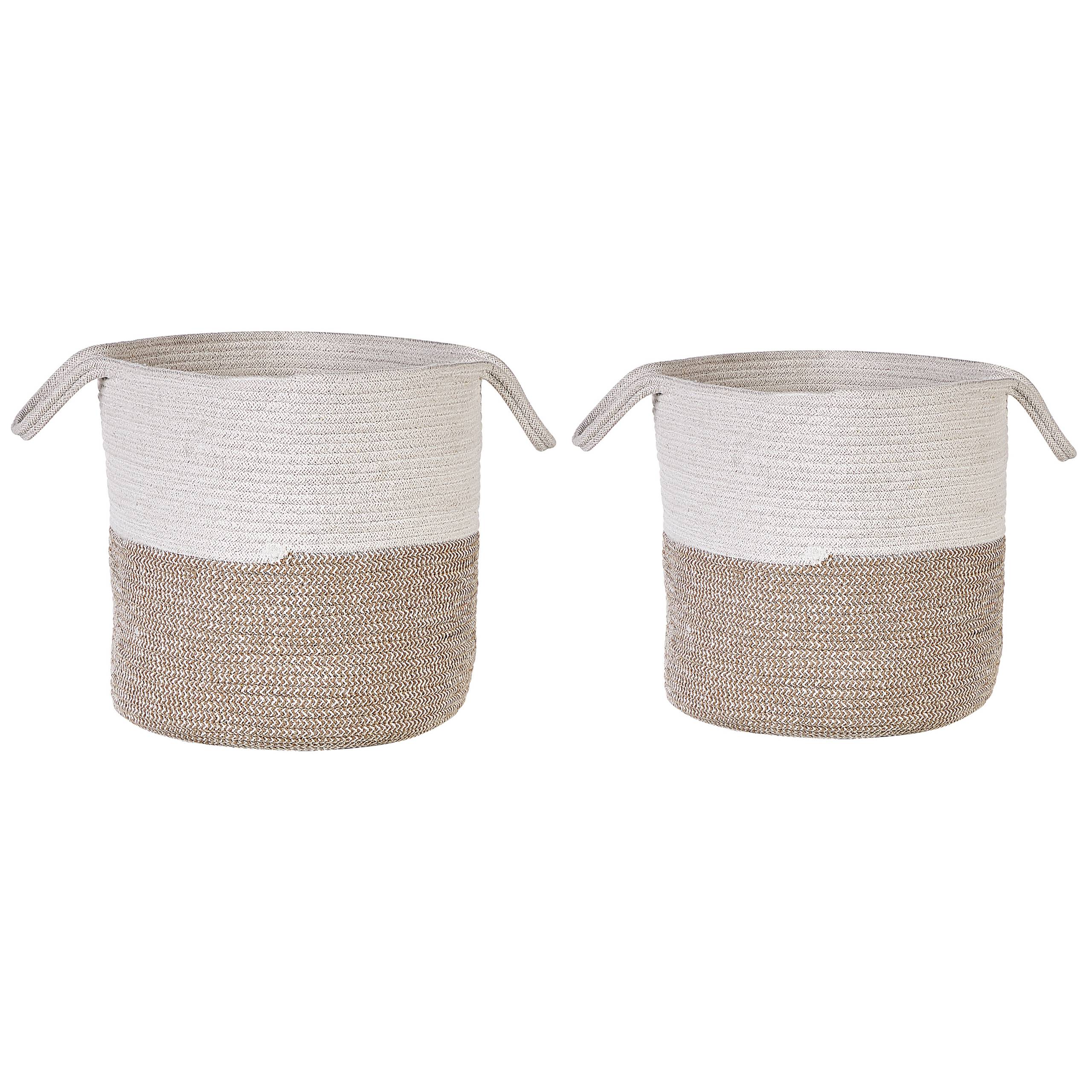 Paniers Beige et Blanc en Coton Rond 33/35 cm Corbeille à Linge Tressée Rangement pour Intérieur Minimaliste Boîte Lot de 2 - Image 1
