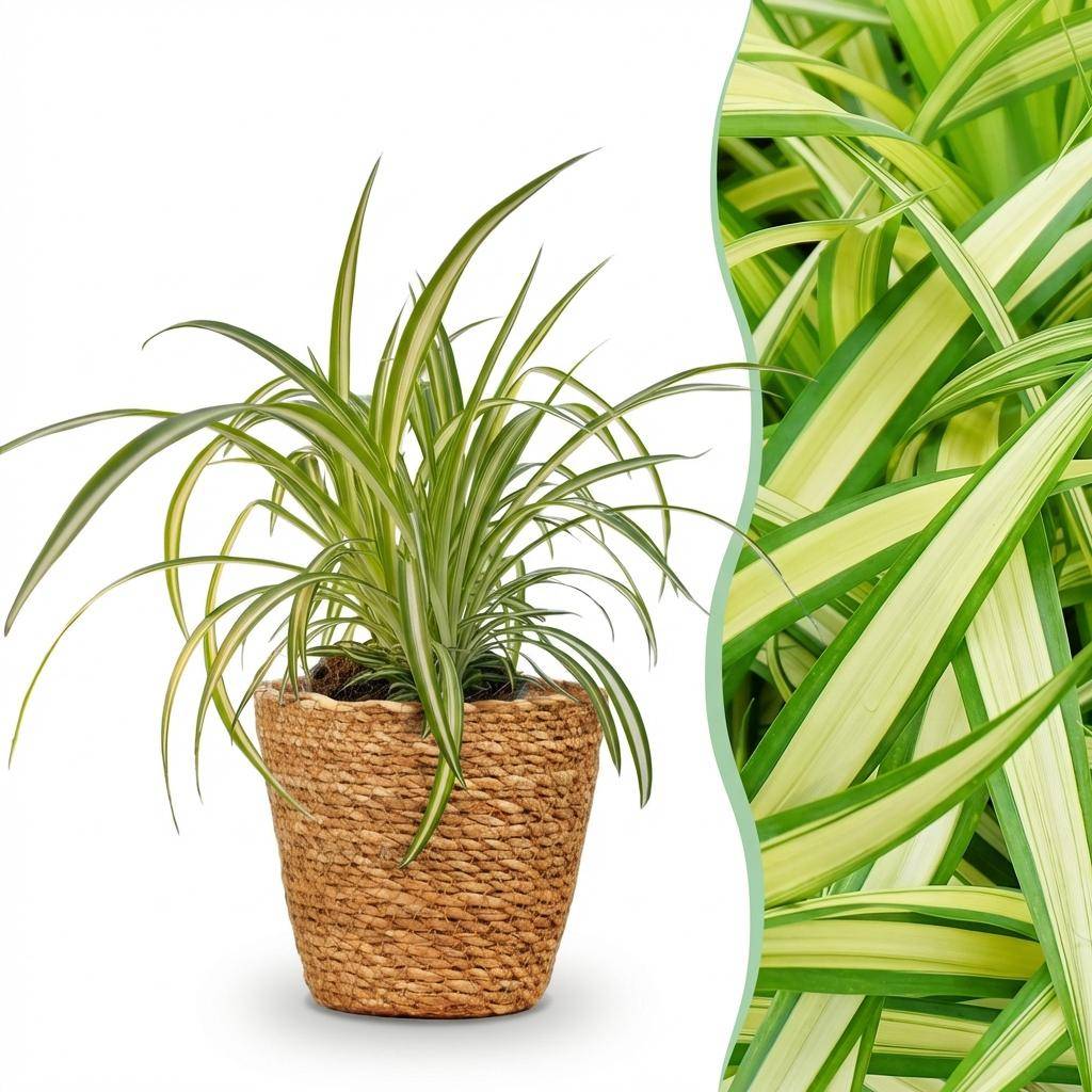 Chlorophytum comosum Variegatum - Pet-friendly - Plante araignée - Pot de 12cm - Hauteur 20-30cm - 1 plante - Panier - Plantes d'intérieur - Image 1