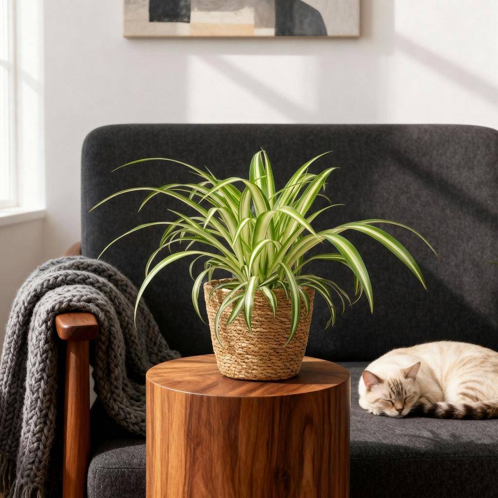 Chlorophytum comosum Variegatum - Pet-friendly - Plante araignée - Pot de 12cm - Hauteur 20-30cm - 1 plante - Panier - Plantes d'intérieur - Image 4