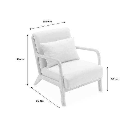 Fauteuil à bouclettes . pieds bois d'hévéa teinté noyer clair. 1 place droit fixe. pieds compas scandinave. structure en bois solide | sweeek - Image 4