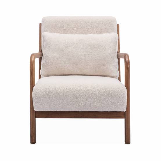 Fauteuil à bouclettes . pieds bois d'hévéa teinté noyer clair. 1 place droit fixe. pieds compas scandinave. structure en bois solide | sweeek - Image 3