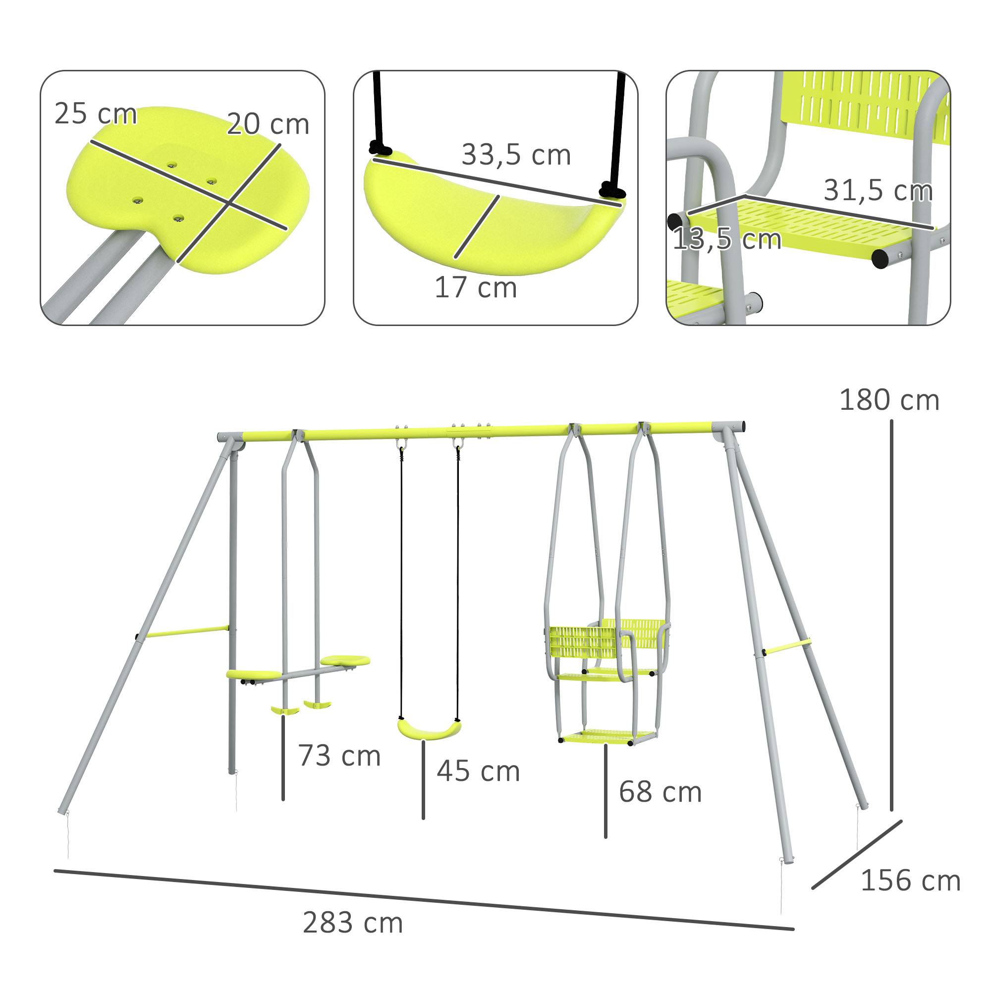 3 en 1 balançoire portique enfant avec 2 face à face et 1 siège de balançoire charge max. 225 kg - Image 5