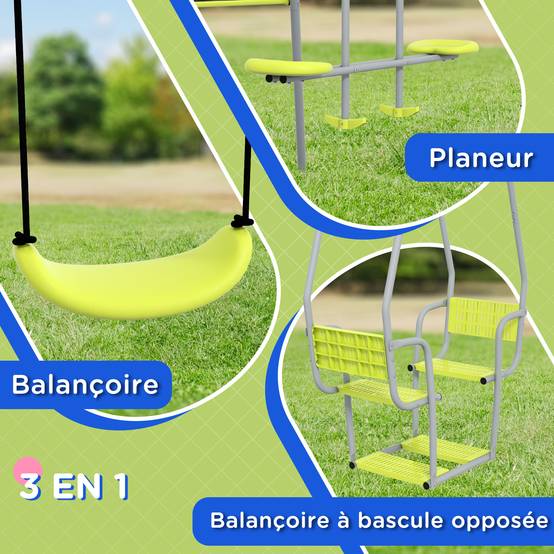 3 en 1 balançoire portique enfant avec 2 face à face et 1 siège de balançoire charge max. 225 kg - Image 7