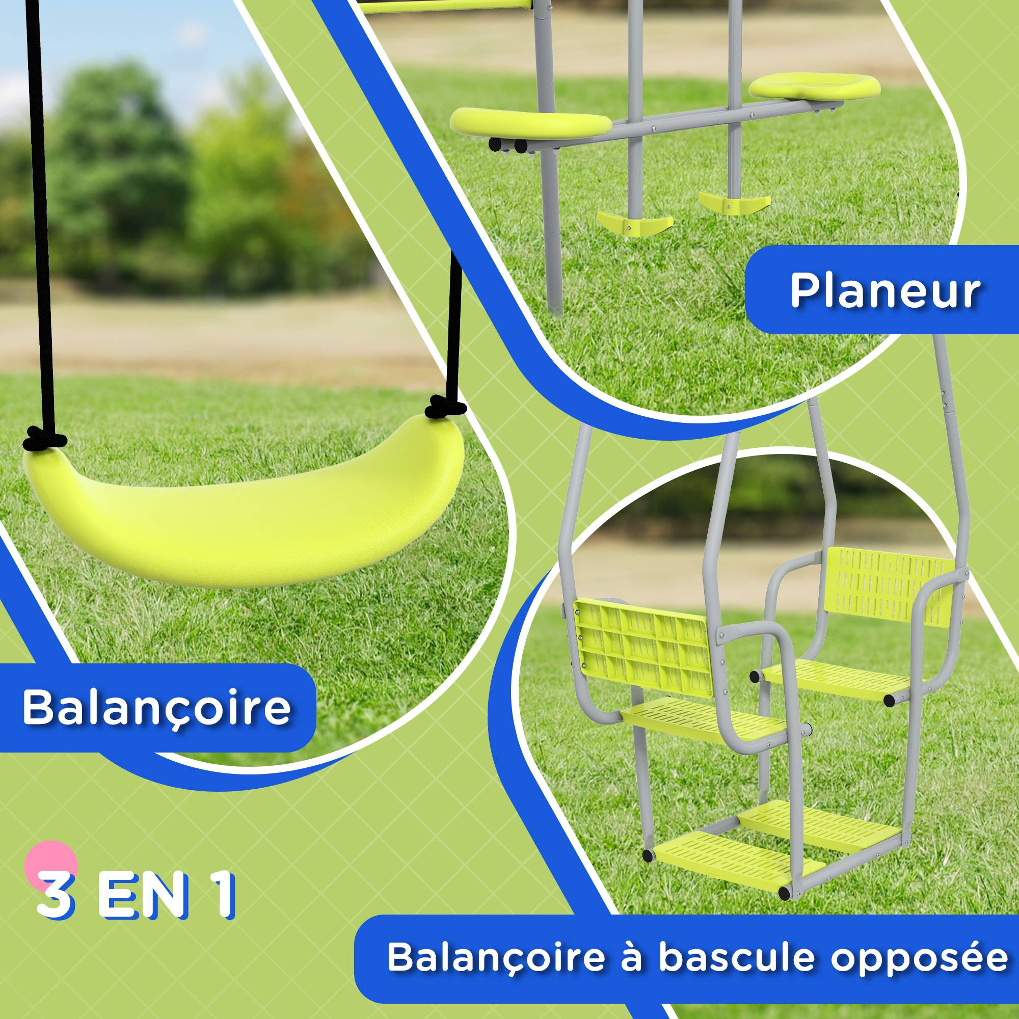 3 en 1 balançoire portique enfant avec 2 face à face et 1 siège de balançoire charge max. 225 kg - Image 7