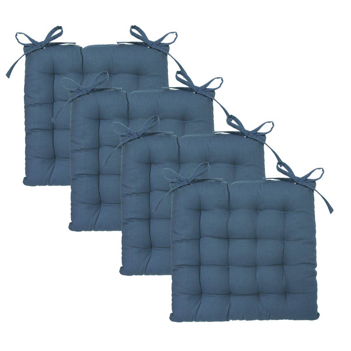 Lot de 4 Galettes de chaise en Coton Bleu canard  38 x 38 cm - Image 1