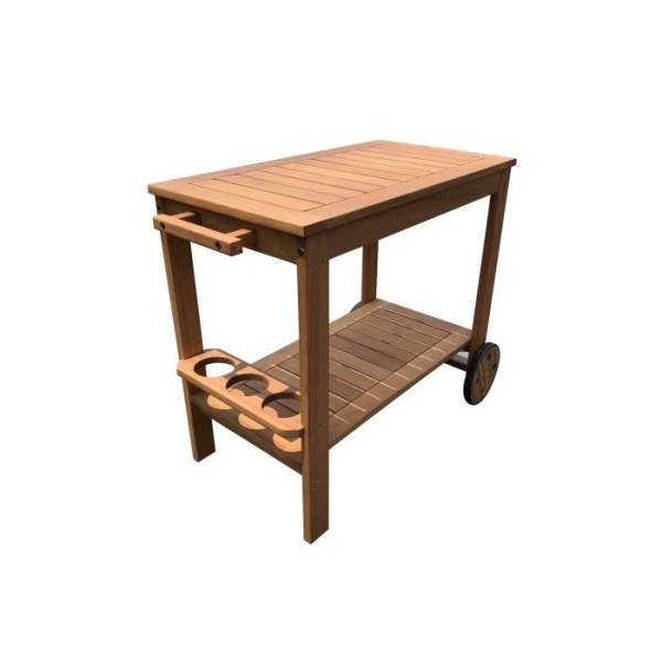 Desserte de jardin a roulettes en bois d'eucalyptus FSC - 93 x 49 x 74 cm - Avec porte-bouteilles - Image 2