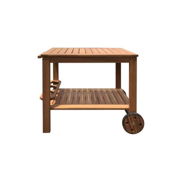 Desserte de jardin a roulettes en bois d'eucalyptus FSC - 93 x 49 x 74 cm - Avec porte-bouteilles - Image 1