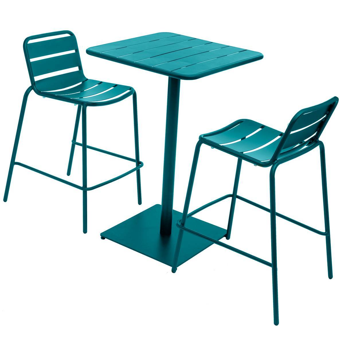 Hesperide - Table haute de jardin "Phuket" bleu canard 2 places en acier traité époxy Hespéride - Image 3