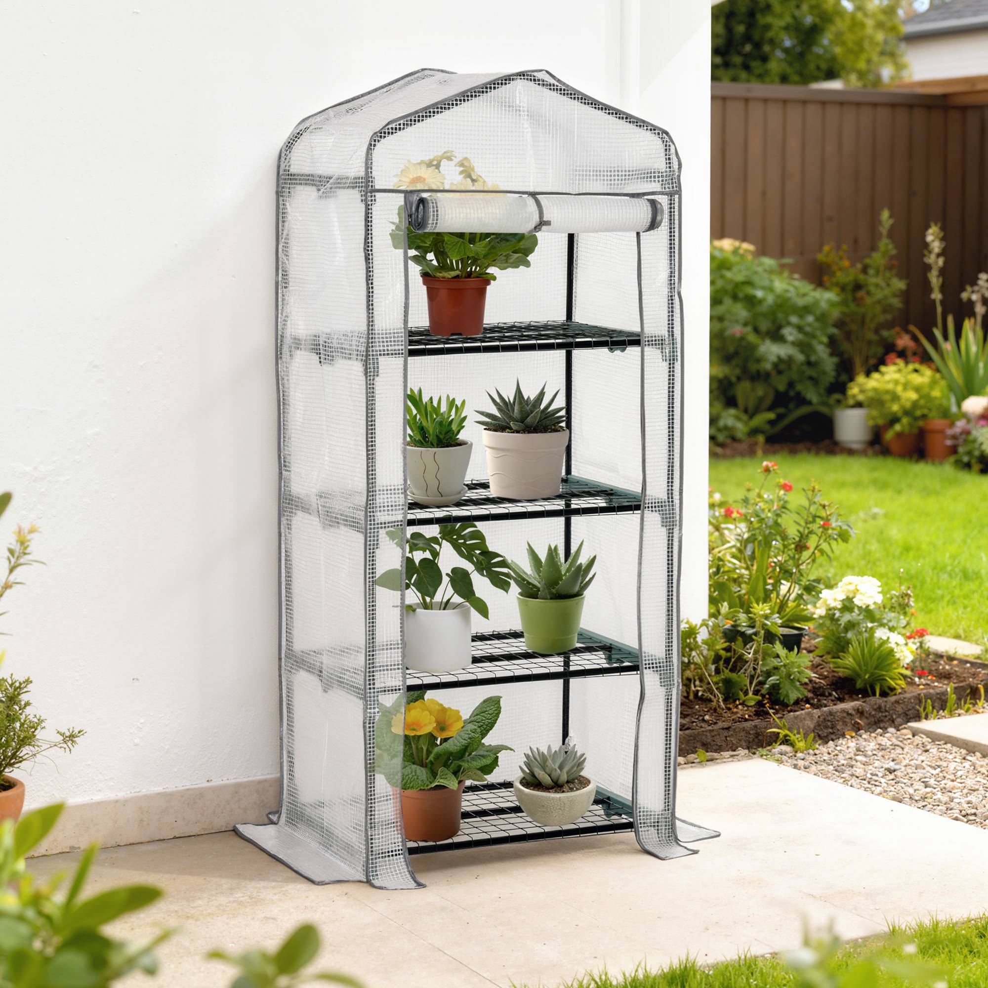 ComfortXL - Serre de balcon acier avec bâche PE blanche 70 x 50 x 160 cm 4 niveaux protection plantes - ComfortXL Outdoor Living - Image 8