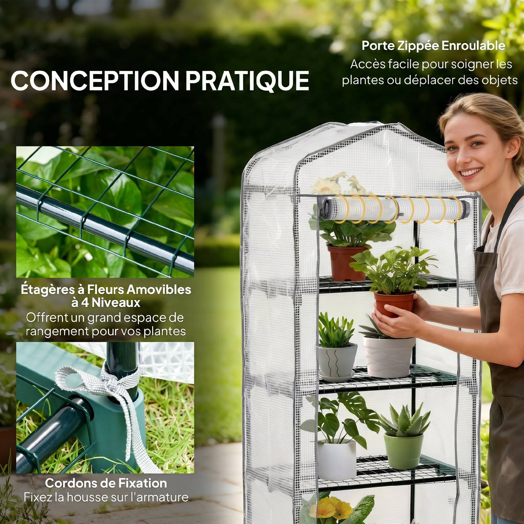 ComfortXL - Serre de balcon acier avec bâche PE blanche 70 x 50 x 160 cm 4 niveaux protection plantes - ComfortXL Outdoor Living - Image 7