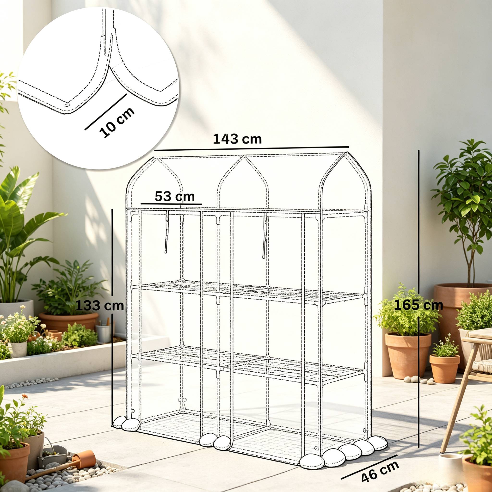 ComfortXL - Serre de balcon acier PVC transparent 143 x 46 x 165 cm 3 niveaux pour semis et plantes - ComfortXL Outdoor Living - Image 7