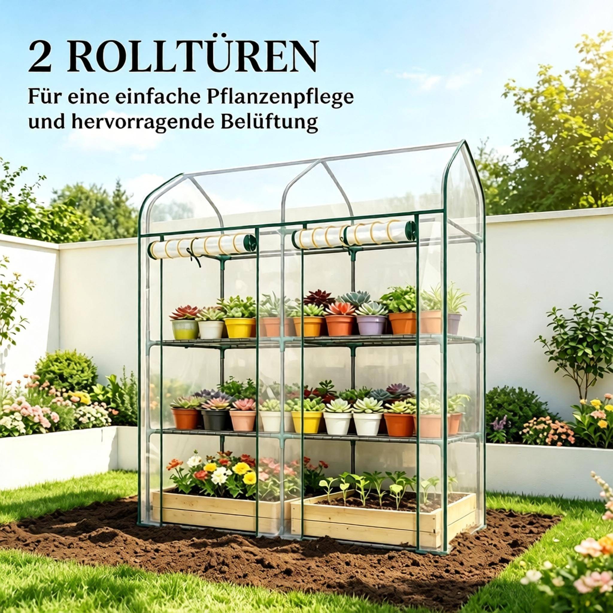 ComfortXL - Serre de balcon acier PVC transparent 143 x 46 x 165 cm 3 niveaux pour semis et plantes - ComfortXL Outdoor Living - Image 2
