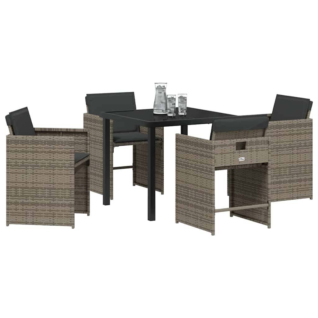 Ensemble table et chaises de jardin 5 pcs pliable en poly rotin pour 4 personnes Gris – ComfortXL Outdoor Living - Image 3