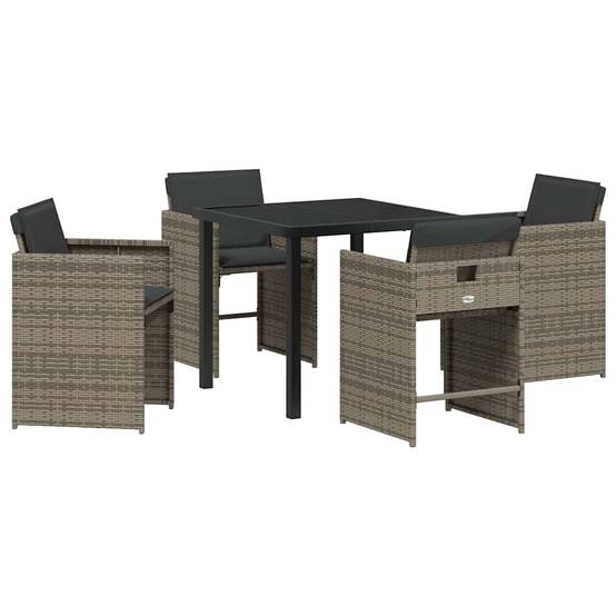 Ensemble table et chaises de jardin 5 pcs pliable en poly rotin pour 4 personnes Gris – ComfortXL Outdoor Living - Image 2