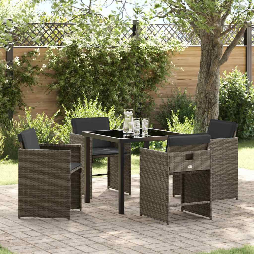 Ensemble table et chaises de jardin 5 pcs pliable en poly rotin pour 4 personnes Gris – ComfortXL Outdoor Living - Image 1