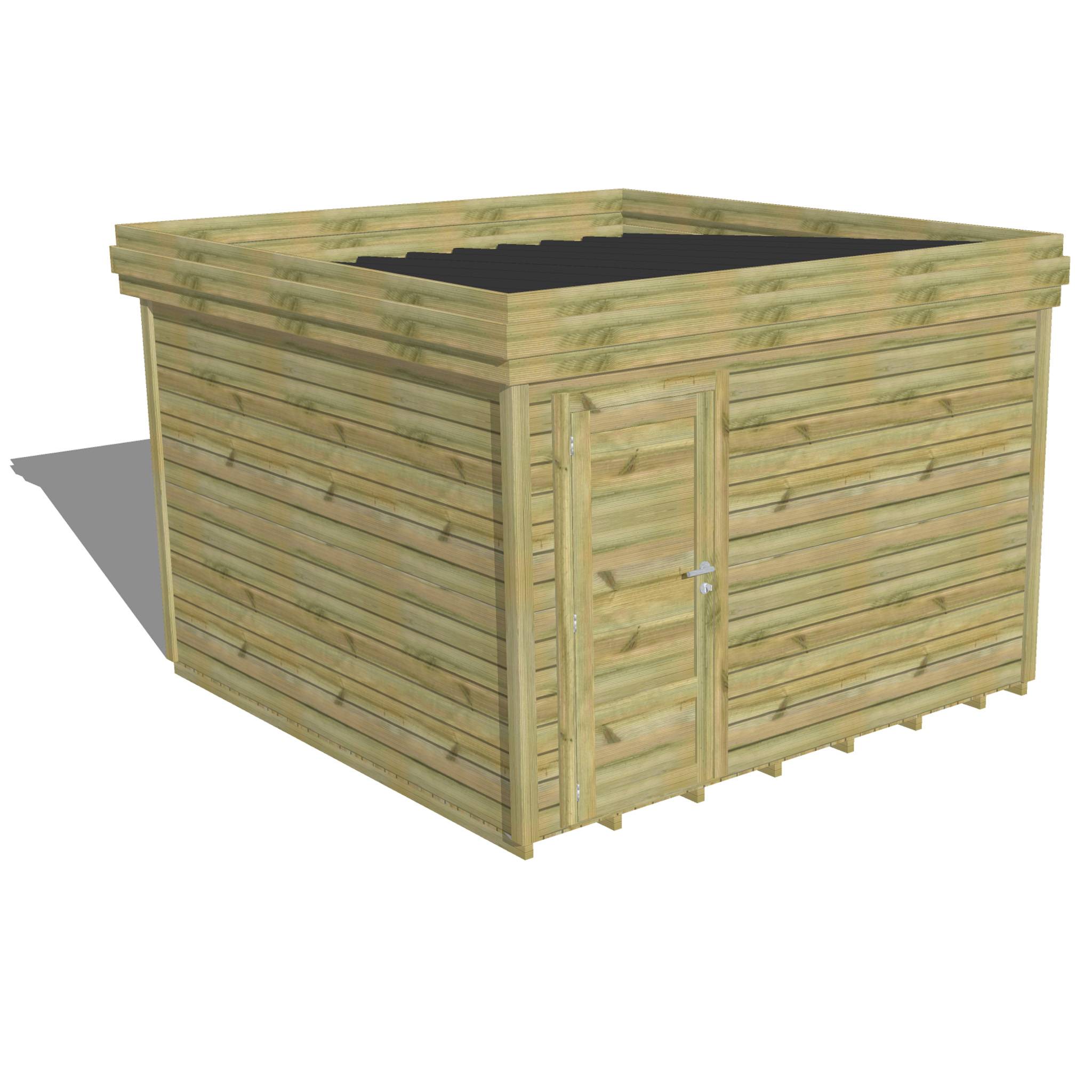ABRI DE JARDIN bois  autoclave 27mm - 3,44x3,44m / 12m2 - Bac acier - Plancher bois - Image 1