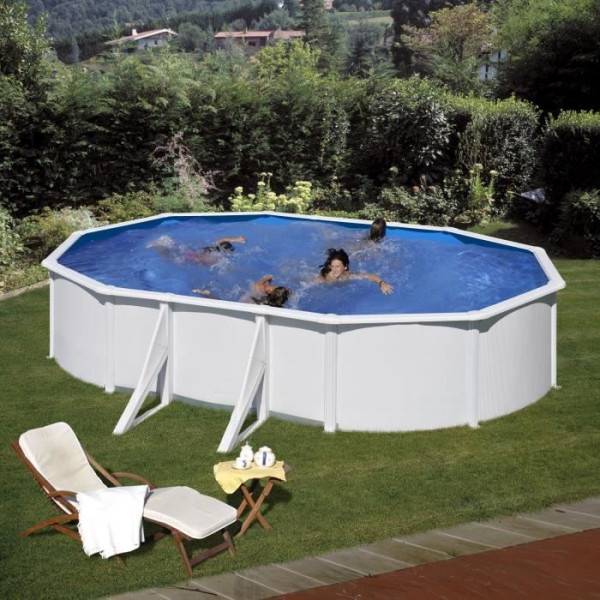 GRE - Kit Piscine hors sol acier ovale blanche 5,27m x 3,27m x H: 1,22m (Livrée avec filtre a sable et échelle) - Image 2