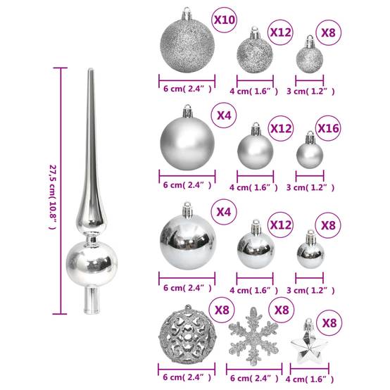 Ensemble de boules de Noël - Ornements de Noël - décorations de Noël 111 pièces argenté polystyrène - Image 10
