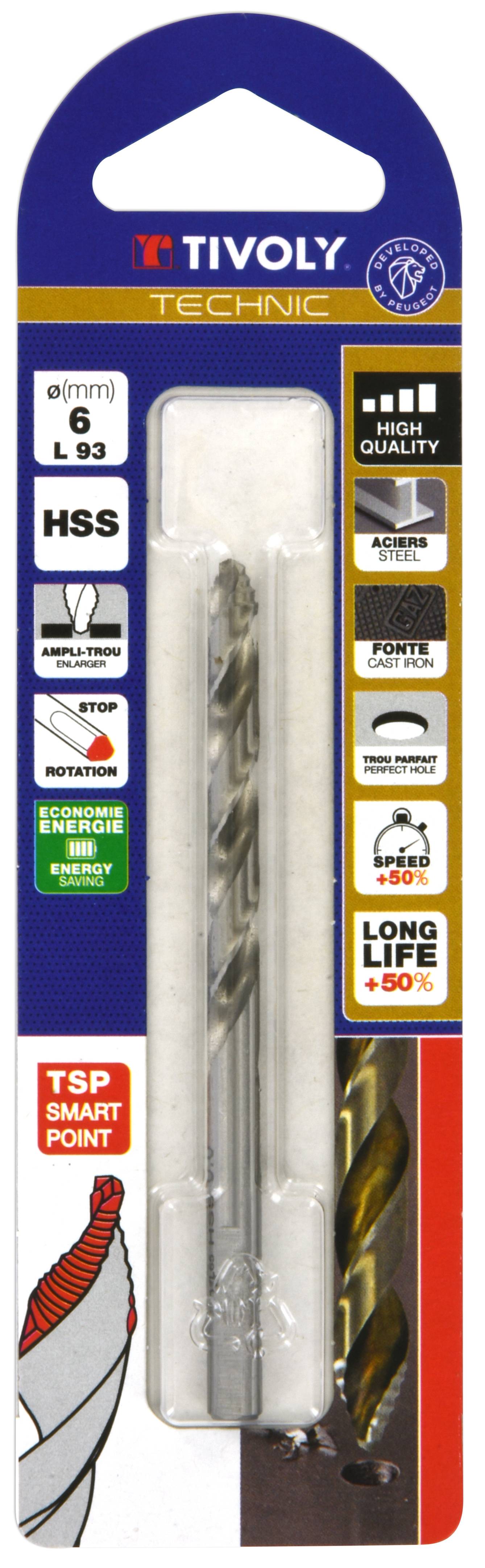 Tivoly - Tivoly Foret métaux TSP Ø: 6 / L: 93 / HSS taillé meulé -DIN338 -h8 -Affûtage Smart Point (Etui plastique) - Image 2