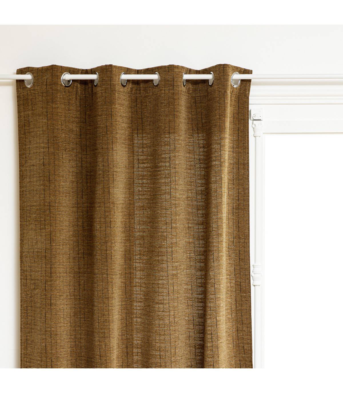 Atmosphera - Rideau à œillets Tissu Chenille Marron Camel 140 x 260 cm - Image 1