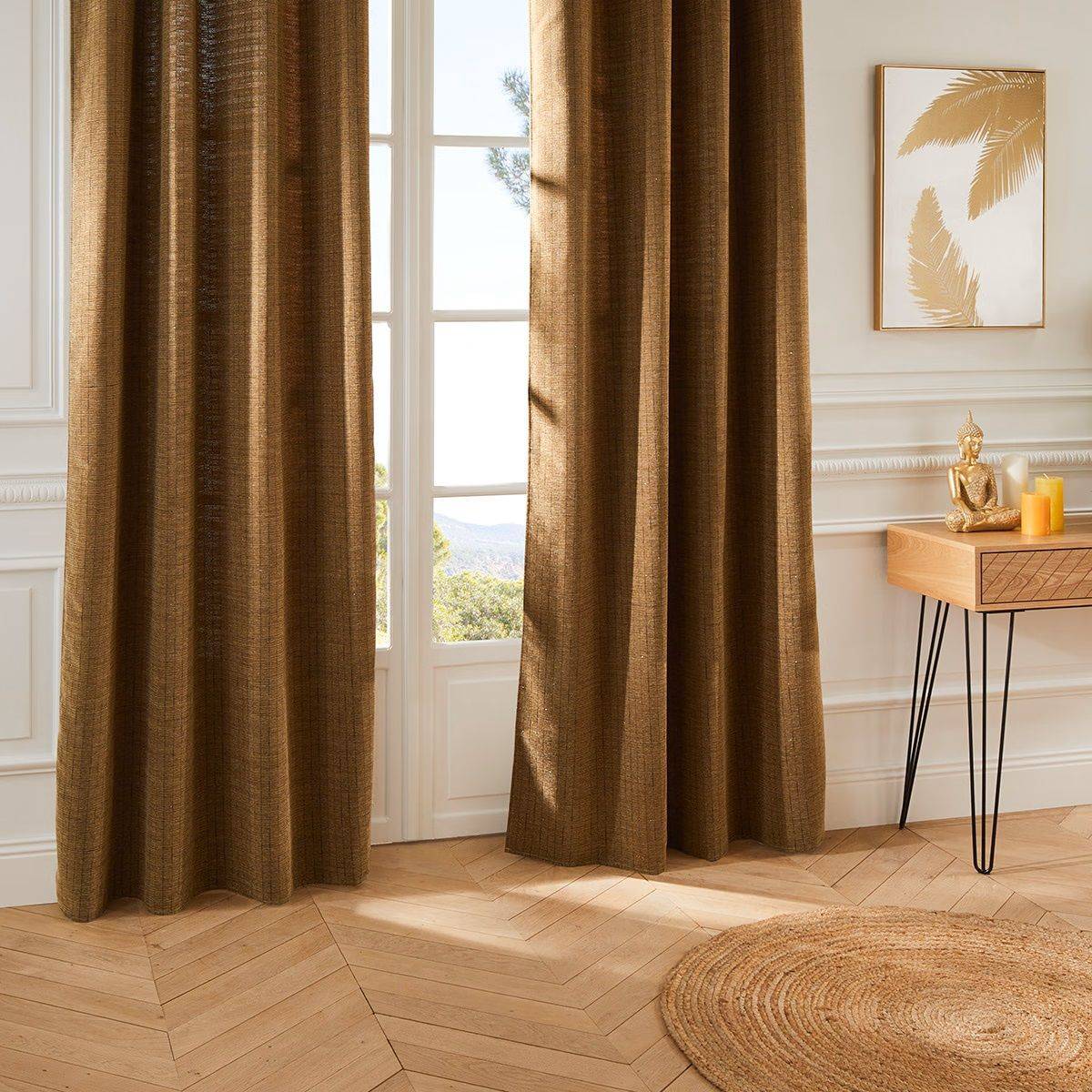 Atmosphera - Rideau à œillets Tissu Chenille Marron Camel 140 x 260 cm - Image 2