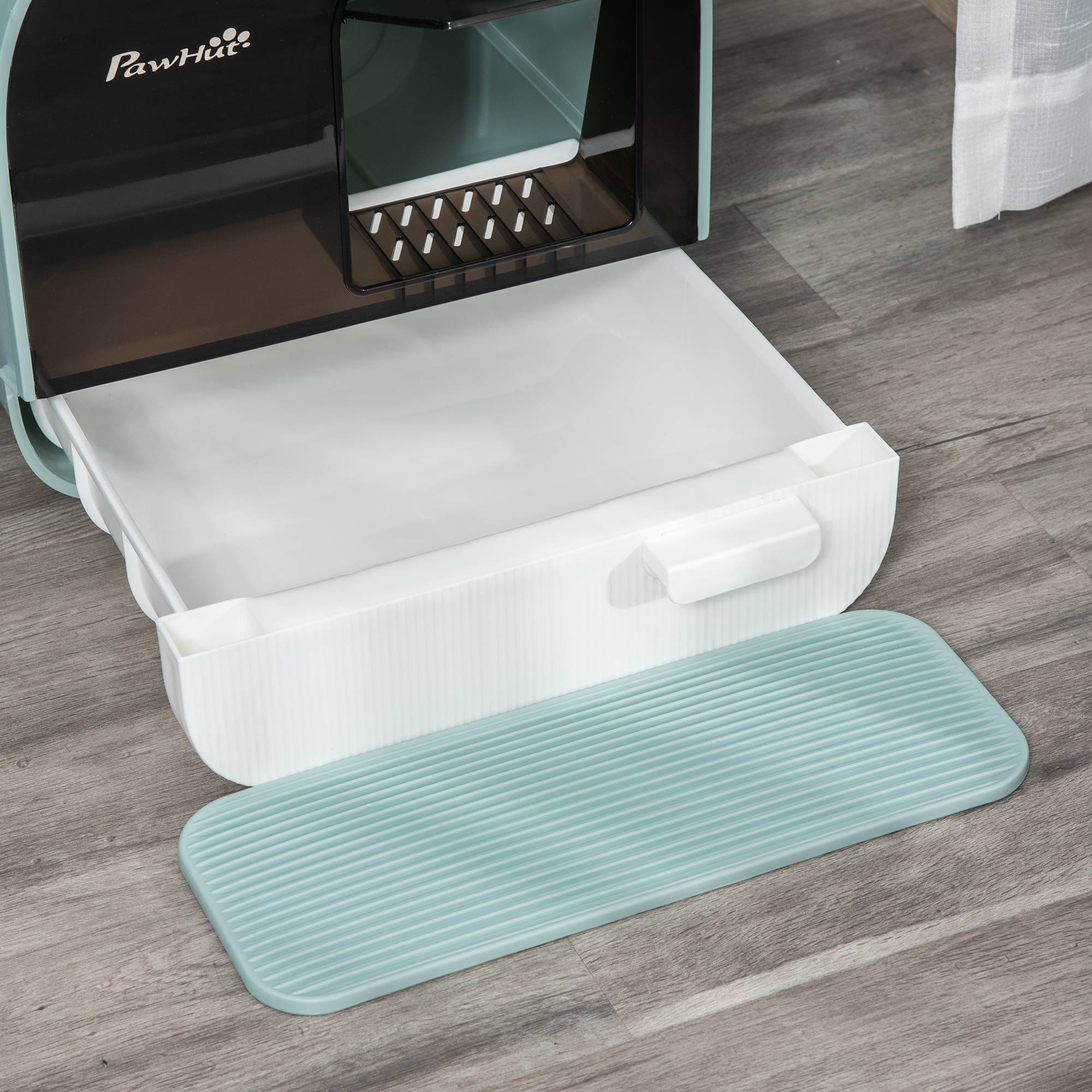 Maison de toilette plastique pour chats 5kg avec tapis capture litière et pelle vert - ComfortXL Outdoor Living - Image 10