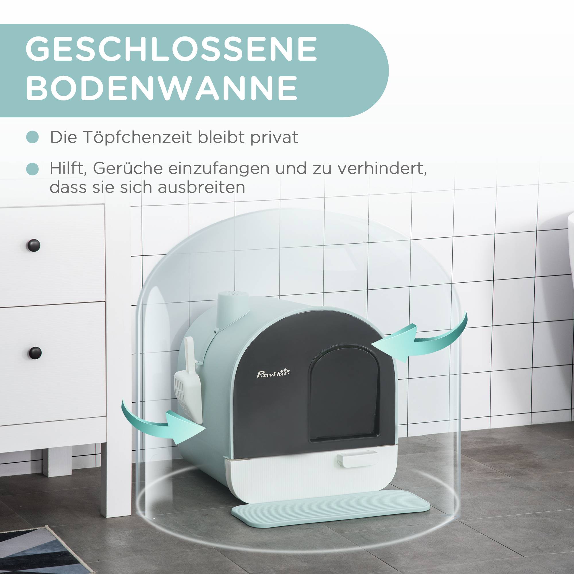 Maison de toilette plastique pour chats 5kg avec tapis capture litière et pelle vert - ComfortXL Outdoor Living - Image 7