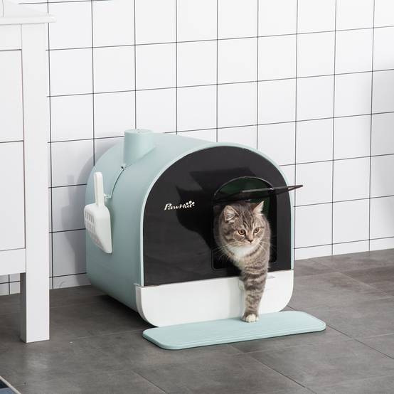 Maison de toilette plastique pour chats 5kg avec tapis capture litière et pelle vert - ComfortXL Outdoor Living - Image 4