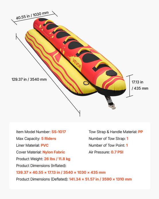 Vevor - VEVOR Bouée Tractée Engin Tractée pour Tubing 5 Passagers pour Jeux Aquatiques - Image 7