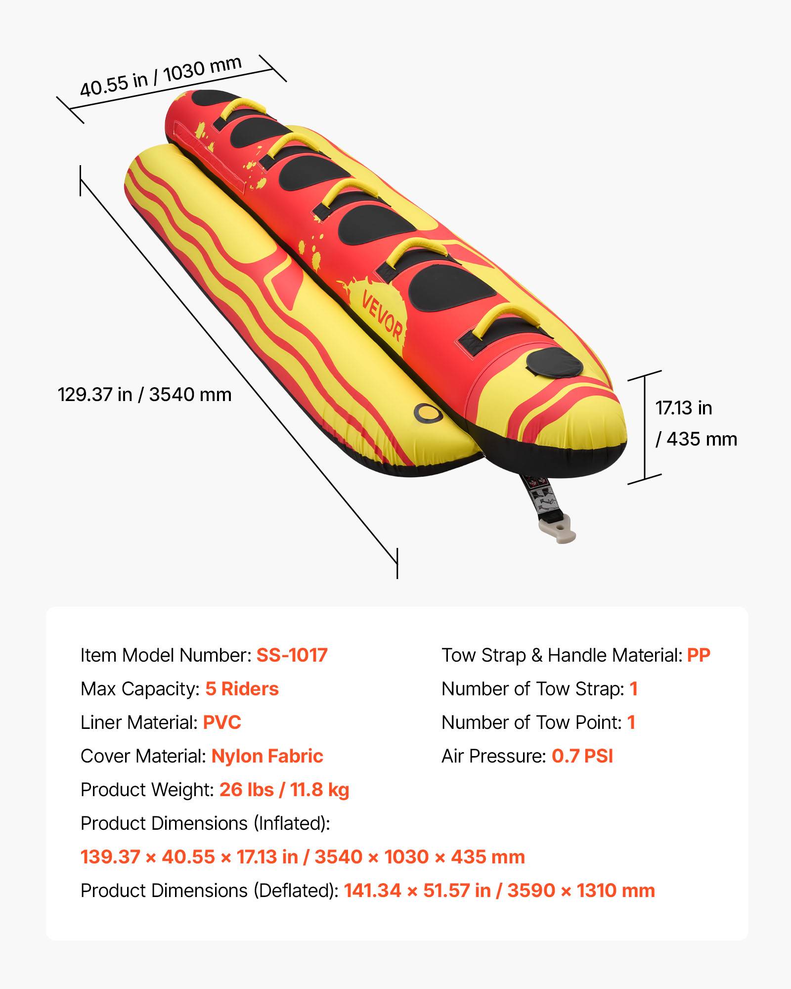Vevor - VEVOR Bouée Tractée Engin Tractée pour Tubing 5 Passagers pour Jeux Aquatiques - Image 7