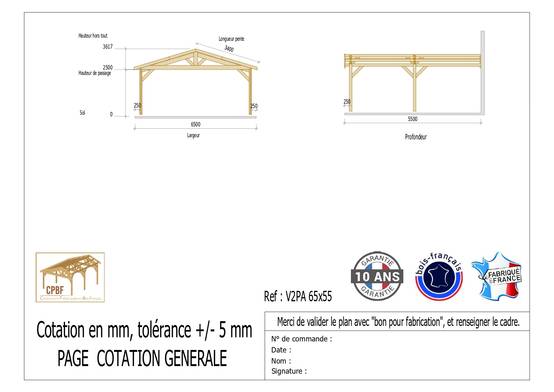 Carport Bois Douglas Français 36 m² – 2 pentes adossé – 4 poteaux – Abri voiture extérieur – Garantie 10 ans - Image 3