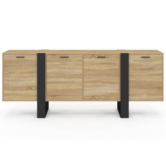 Buffet enfilade 200 cm PHOENIX XXL 4 portes bois et noir - Image 3
