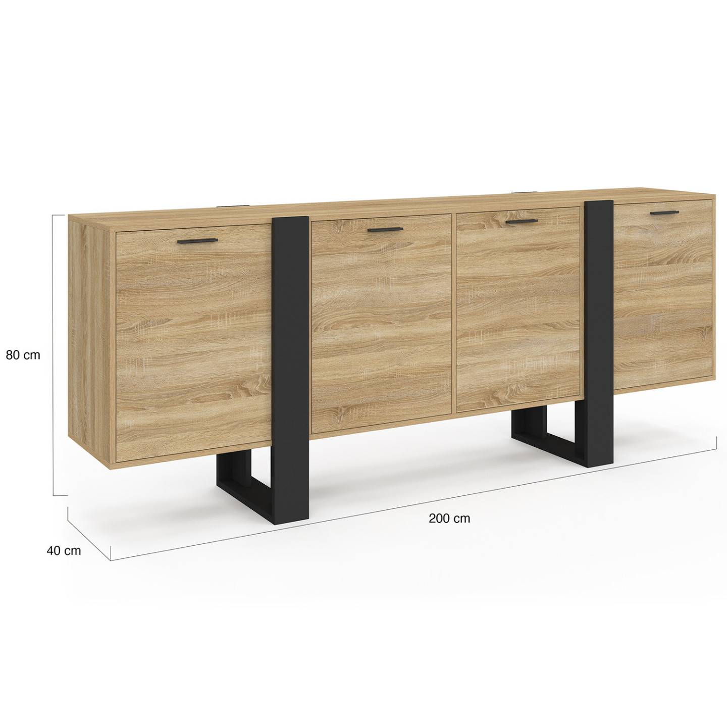 Buffet enfilade 200 cm PHOENIX XXL 4 portes bois et noir - Image 5