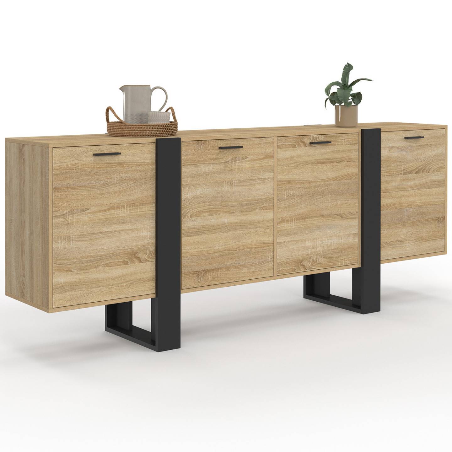 Buffet enfilade 200 cm PHOENIX XXL 4 portes bois et noir - Image 2