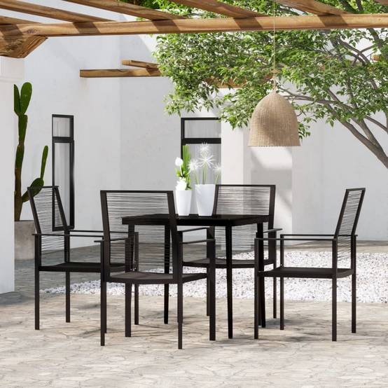 Ensemble Jardin 4P Rotin Creux PVC et Acier Carré Noir – ComfortXL Outdoor Living - Image 1