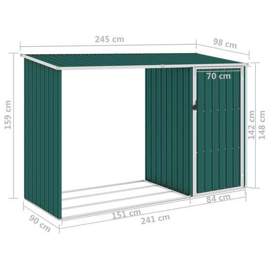 Abri à bois 2.4m² - Abri de jardin Vert 245x98x159 cm Acier galvanisé MAISON CHIC - Image 7