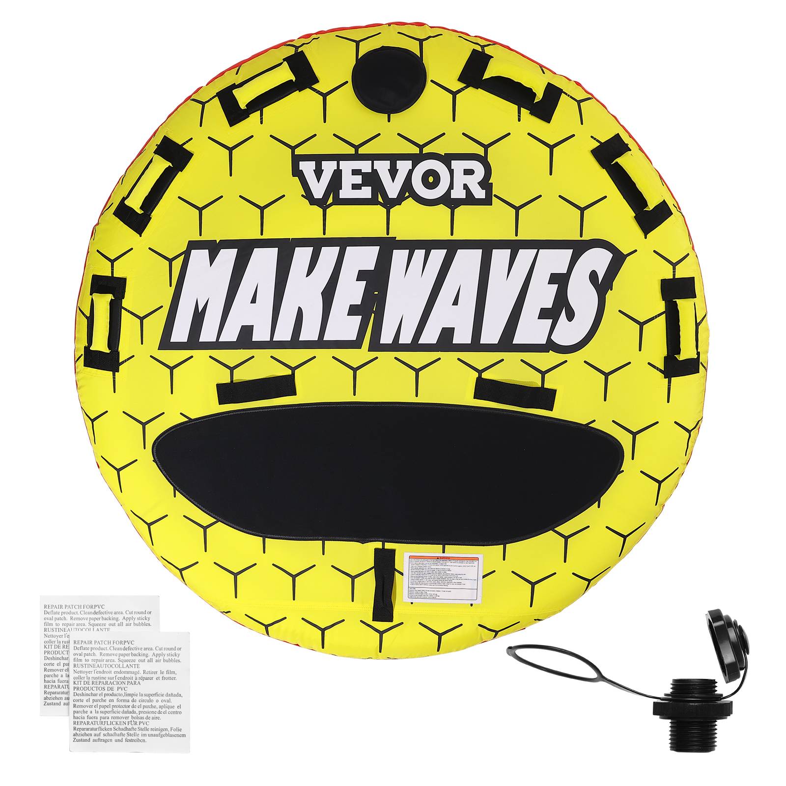 VEVOR Bouée tractée gonflable bateau, 1-3 pers., 231 kg. Rond 1600 mm, nylon, poignées EVA.
